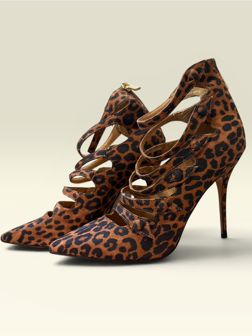 Jessica Simpson Leopard Cutout Pointed-Toe Stiletto Heels - Brown/Black